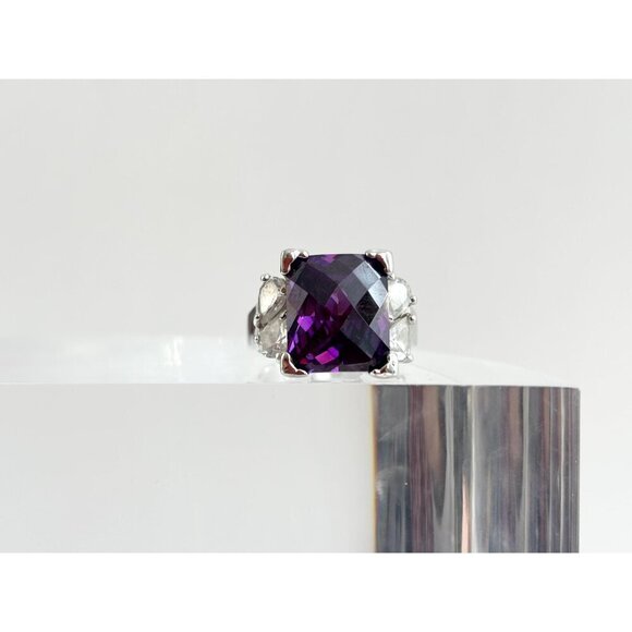 Purple Cubic Zirconia Sterling Silver Multi Gemstone Vintage Ring - sz 9 - Picture 7 of 10